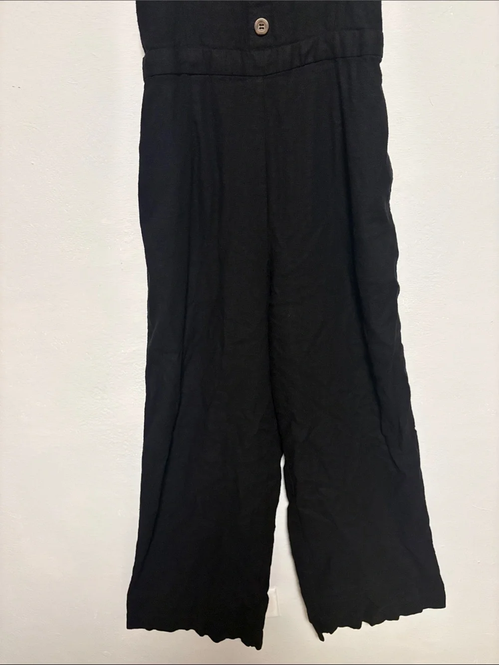 ZARA Black Linen Wide Leg Jumpsuit Button Front Square Neck Women’s XS